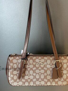 NWT Coach Asher Shoulder Bag In Signature Jacquard CBJ03 Silver/Oak/Maple